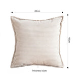 SOGA 45cm Beige Warm Wood Tone & Wabi-sabi Striped Corduroy Square Throw Pillow FRENCHCUSHION236