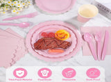 Pink Scalloped Edge Disposable Party Tableware Set - 175 Pieces for 25 Guests - Food Grade Paper V888-ELOSUNG57093
