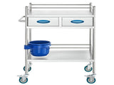 Lab Serving Cart, 2 Layers Stainless Steel Utility Rolling Cart, Medical Cart with Two Drawers, V952-SYSST42014302PL3ZV0