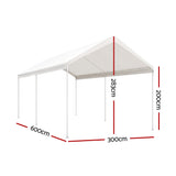 Instahut Carports 3x6m Carport Kits Steel Shelter Gazebo Canopy Garage Portable Garden Shed CAPT-H-3X6-WH-N-AB