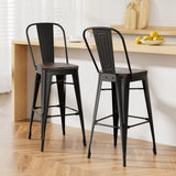 2x Artiss Metal Bar Stools Wooden Seat Retro Counter Stool BA-TW-T5852-BKX2
