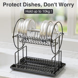 Black 2-Tier Kitchen Dish Drainer, Stainless Steel With Utensil Holder And Drip Tray V1188-MS-227-1710