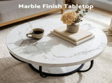 Artiss Coffee Table 2-Tier Marble Finish Round White&Black FUR-Z-COF-07-WHBK