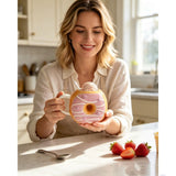 Donut Shaped Ceramic Coffee Mug,Novelty Cartoon Doughnut Cup for Couples,Funny 3D Drinkware for Home V1369-AZ3-W-14807