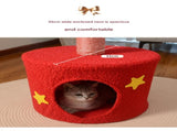 Festive Christmas Tree Cat Scratcher & Condo 2-in-1 Sisal Post with Cozy Hideaway Bed V888-ELOSUNG34365