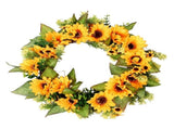 18 Inch Artificial Sunflower Wreath Front Door Summer Yellow Floral Wreath with Green Leaves and V1192-AZ-W-20368