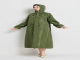 Size M Green Women's Chic Lightweight Waterproof Raincoat - Long Hooded Packable Rain Jacket with V888-ELOSUNG32630