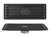 Black Floor Drain with Removable Cover Stainless Steel Bathroom Kitchen Accessory 10x20cm V1294-YM0901-3112210035211