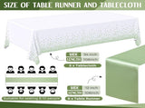 16 Pcs White and Sage Green Disposable Plastics and Satin Table Runner Set 54x108 Inch V1258-DP02-WO-123