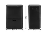 Cefito 63L Rubbish Bin 3 Compartment Carbon Steel Split Door Trash Can Black RB-63L-3C-BK