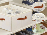 2 Pack Shoe Organizer Zipper Clear Lid Fabric Shoe Storage Box Space Saving Beige Shoe Holder for V985-SHOEORGANIZER