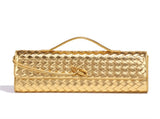 Gold Luxury Woven PU Leather Clutch - Elegant Women's Evening Baguette Bag with Adjustable Shoulder V888-ELOSUNG11557