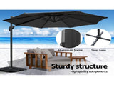 Instahut 3m Outdoor Umbrella w/Base Cantilever Beach Roma 360 Degree Tilt Black UMB-ROMA-BASE-50N-BK
