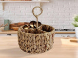 Hand Woven Natural Straw Basket Divided Countertop Organizer MultiCompartment Storage Caddy For V1369-AZ3-W-14962