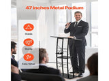 Podium Stand, 1180 mm Metal Lectern, Curved Standing Podium with Wide Reading Surface, Open Storage V952-JT1CGKJS47INZX1A5001V0