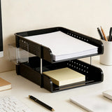 2 Tier Desktop File Organizer, Black Stackable Letter Tray and Supplies Holder for Home V1237-MS-724-064