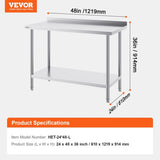 24 x 48 x 36 Inch Stainless Steel Work Table, Commercial Food Prep Worktable Heavy Duty Prep V952-CFBXGGZTLCWJ4SWV4V0