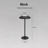 Black Minimalist Rechargeable LED Touch Table Lamp - 3-Color Stepless Dimming Metal Desk Light V888-ELOSUNG27035