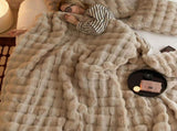 Brown Luxury Tuscany Fleece Rabbit Fur Bubble Blanket - Double-Sided Thickened Soft V888-ELOSUNG49324