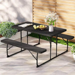 Gardeon 3 PCS Outdoor Furniture Dining Set Lounge Setting Patio HDPE Bench ODF-3PCS-BST-J-BK