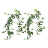 Artificial Willow Rattan Garland with Handmade Plastic Green Leaves, 170cm Length, 2 Pieces for Home V1369-AZ3-W-18278