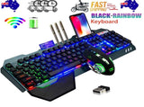 104 Keys Wireless Gaming Keyboard Mouse SetMouse Pad, RGB LED Backlit PC/Laptop Black-Rainbow V201-W10877049