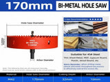 170mm Bi-Metal M42 High Speed Steel Hole Saw with Pilot Drill Bit, Smooth Cutting Edge for PVC, V1107-147-90049
