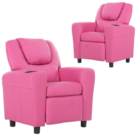 Set of 2 Oliver Kids Recliner Chair Sofa Children Lounge Couch PU Armchair Pink V563-75609-PINK-2CHAIRS