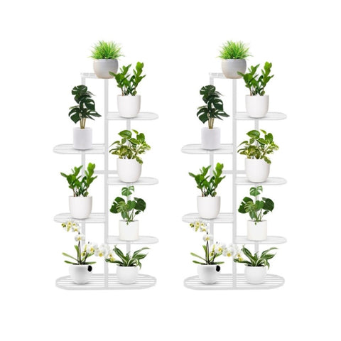 SOGA 2X 7 Tier 8 Pots White Metal Plant Rack Flowerpot Storage Display Stand Holder Home Garden FPOTH34X2