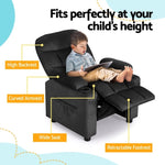 Keezi Kids Recliner Chair Black Velvet Sofa Lounge Couch Children Charis Armchair KID-RECLINER-SIDE-BK