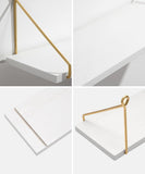 2-Piece White Floating Wall Shelf Set with Gold Metal Rails for Kitchen, Bedroom and Living Room V1188-MS-731-133