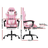 Artiss 2 Point Massage Gaming Office Chair Footrest Pink MOC-GC-2P-PK-WH