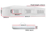Instahut Gazebo 3x9m Marquee Wedding Party Tent Outdoor Camping Side Wall Canopy 8 Panel White GAZEBO-WED-C-FG-3X9-8W-WH