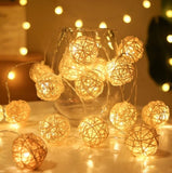 1 Set of Yellow 5cm Rattan Cane 50 Ball Battery Power LONG 5m String Lights Christmas Gift Home V382-YELLOWRATTBALLBATT50