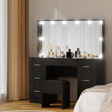 Artiss Dressing Table Vanity Desk Set Stool 10 Led Bulbs Black FUR-T-DRESS07-LED-BK-ABC