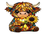 Sunflower Highland Cow Lamp, Stained Glass Table Lamp, Cute Highland Cow Night Light, Rustic V1192-AZ-W-33889