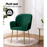 Artiss Dining Chairs Set of 2 Velvet Armchair Green UPHO-C-DIN-5220-VEL-GRX2