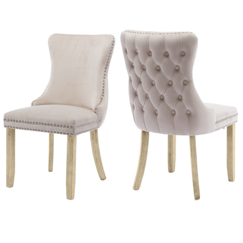 2x Velvet Upholstered Dining Chairs Tufted Wingback Side Chair with Studs Trim Solid Wood Legs for V226-SW8809BG