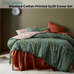 Accessorize Lisa Green Washed Cotton Printed Quilt Cover Set Queen V442-HIN-QUILTCS-LISA-GREEN-QS