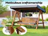 Gardeon Outdoor Wooden Swing Chair Garden Bench Canopy Cushion 3 Seater Teak ODF-GSC-W3S-TK-ABC