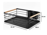 CARLA HOME Dish Drying Rack with Wooden Handles, Removable Cutlery Holder & Drainboard for Kitchen LSB-36324