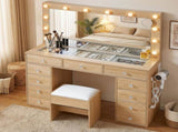 Artiss Dressing Table Vanity Desk Set Stool LED Bulbs Wood FURNI-L-DRESS08-WD-ABC