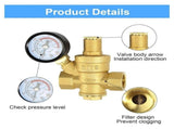 2X Water Pressure Regulator 1/2 Inch with Gauge, Hardness Brass, Adjustable Water Pressure Reducing V1192-AZ-W-22348