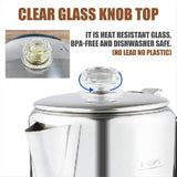 Multi Use Percolator Coffee Pot with Heat Glass Knob & Silica Gel Handle, for Indoor Induction V1369-AZ3-W-08245