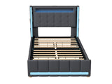Levede Single Bed Frame Fabric Storage Drawer LED USB BF1068-S