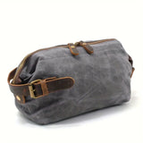 Vintage Waxed Canvas & Cowhide Cylinder Bag, Dopp Kit with Dual Zippers, Commute Travel V1232-NSSZB-002