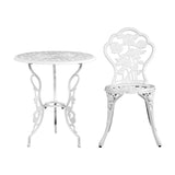 Gardeon 3PC Outdoor Setting Bistro Set Chairs Table Cast Aluminum Patio Furniture Rose White GB-CALU-3PC-XG1015-WH