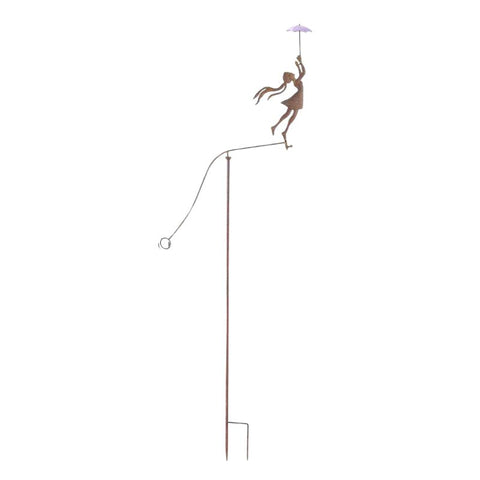 Girl w Yellow Umbrella Spinner / Balancing Garden Stake 62cm V637-30410SPN