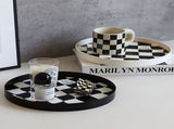 Round Storage Organizer Tray Checkerboard Design Plate Container Tray for Fruit Perfume Jewelry V1294-YM0512-3118220287011