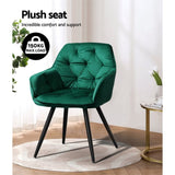 Artiss Dining Chairs Set of 2 Velvet Diamond Tufted Armchair Green MO-DIN-GRS058-VEL-GNX2
